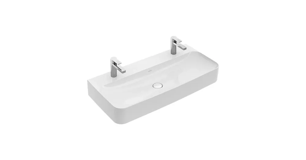 Villeroy & Boch Finion 100 x 47 cm-es mosdó 2 csaplyukkal Stone White CeramicPlus felülettel túlfolyó nélkül - 4168A1RW Különleges ajánlat