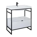 AREZZO design NEBO alsószekrény 80 cm-es, 1 fiókkal, fényes fehér, matt fekete (2 doboz) AR-168672SET Legnépszerűbb
