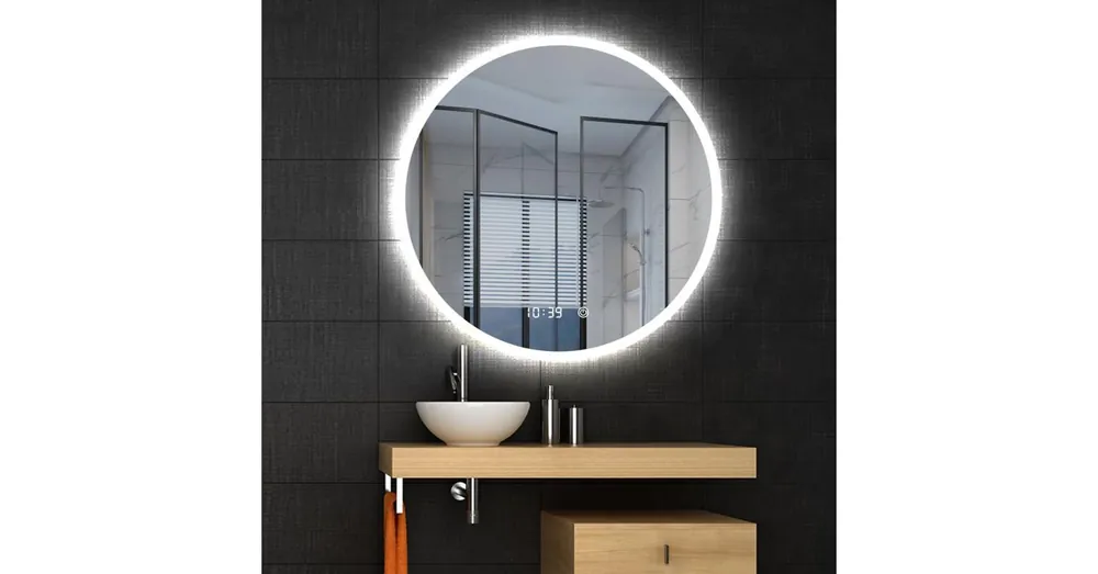 Biztonságos fizetés AREZZO design LED okos tükör 100 cm-es kerek+állítható fényerő,páramentesítő funkció,óra,hőmérő AR-3054