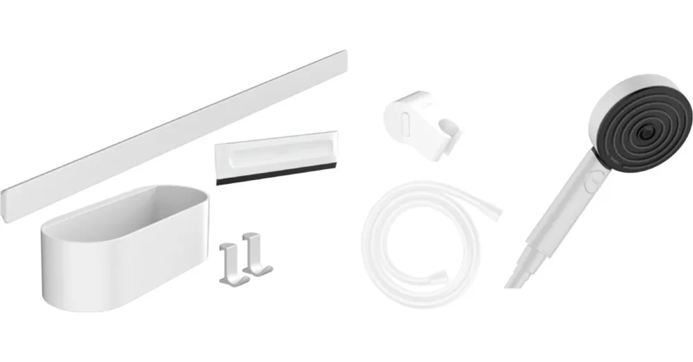 Végkiárusítás Hansgrohe WallStoris Szett kézizuhany 105, 3 jet EcoSmart Activation, zuhanyrúd 70cm, tároló szett, matt fehér 24291700
