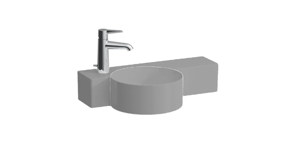 LAUFEN VAL Kézmosó, kör alakú, jobb oldali polccal, 430 mm-re vágható, túlfolyónyílás nélkül, 1 csaplyukkal bal oldalon, Graphite matt H8152837581131 Kedvezményes ár