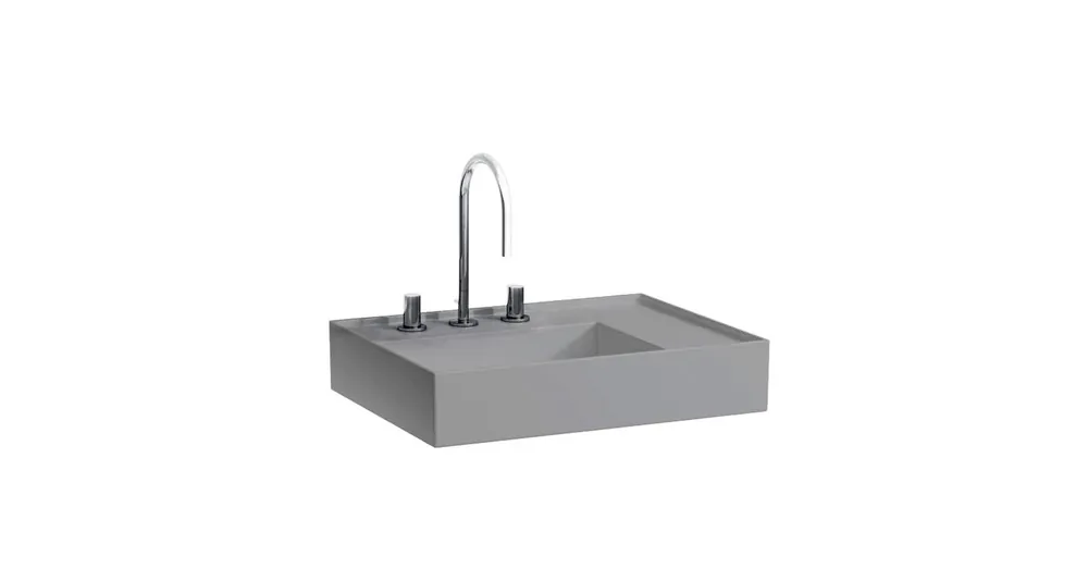 Ajánlat LAUFEN Kartell LAUFEN Mosdó jobb oldali pulttal, rejtett túlfolyóval, a mosdó alja csiszolt, három csaplyukkal, túlfolyónyílás nélkül, Graphite matt H8183347581581