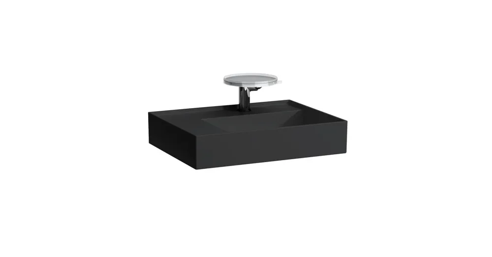 LAUFEN Kartell LAUFEN Mosdó bal oldali pulttal, rejtett túlfolyóval, a mosdó alja csiszolt, túlfolyónyílás nélkül, egy csaplyukkal, Fekete matt H8183357161111 Prémium