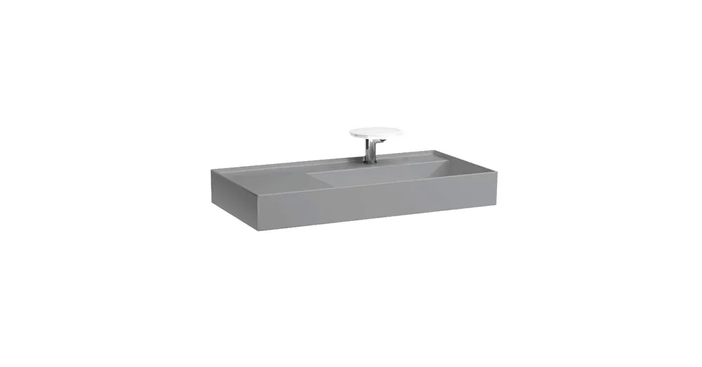 Szezonális akció LAUFEN Kartell LAUFEN Mosdó bal oldali pulttal, rejtett túlfolyóval, a mosdó alja csiszolt, túlfolyónyílás nélkül, egy csaplyukkal, Graphite matt H8183397581111