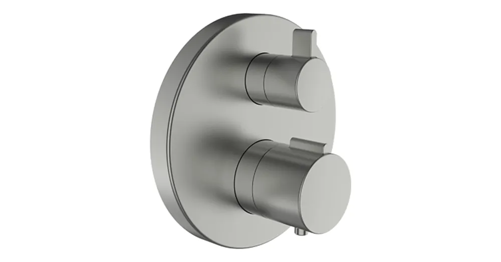 LAUFEN CITYTHERM Falbaépített két gombos termosztátos kád-zuhany csaptelep falon kívüli része, 2 utas szabályzóval, légbeszívó szelep nélkül, PVD szálhúzott rozsdamentes acél HF905475423000 Azonnal elérhető
