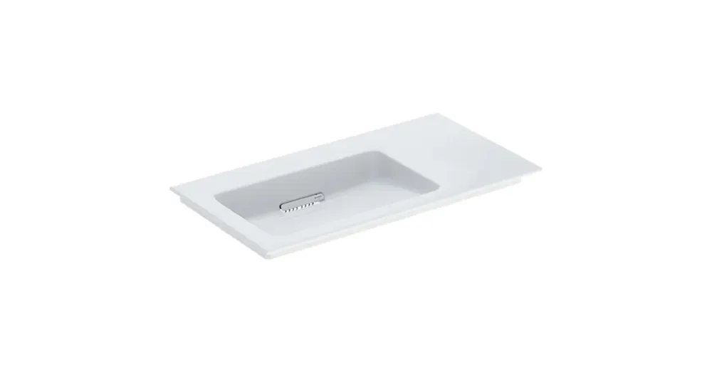 Geberit ONE balos mosdó hátsó lefolyóval 90x48 cm, KeraTect, csaplyuk és túlfolyó nélkül 505.008.00.1 Szuper akció