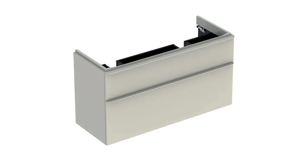 Biztonságos fizetés Geberit Smyle Square alsó szekrény dupla mosdóhoz fiókkal 118,4x47 cm, magasfényű homokszürke 500.356.JL.1