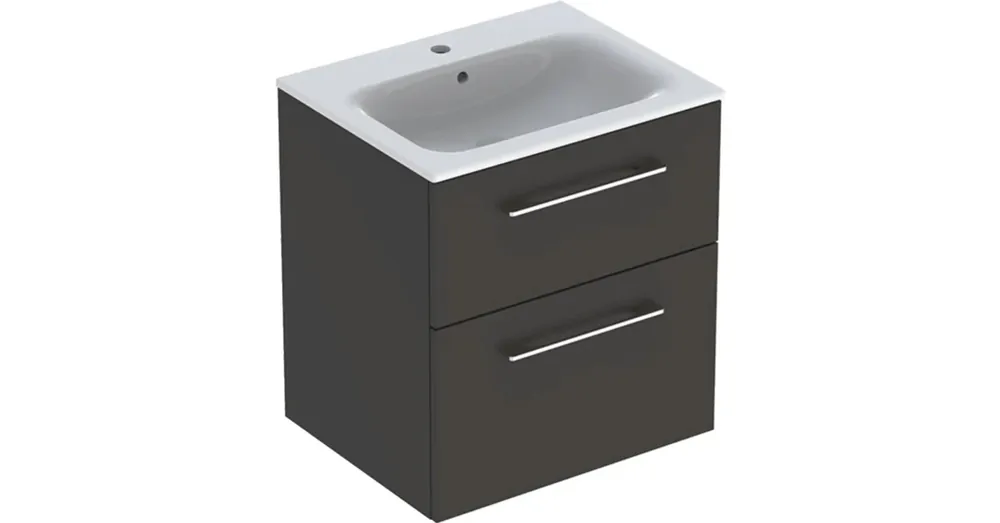 Szuper akció Geberit Selnova Square 2 fiókos mosdószekrény 60 cm, keskeny peremű mosdóval, matt láva 501.237.00.1