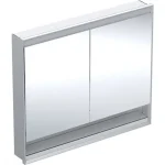 Kiárusítás Geberit One 2 ajtós tükrös szekrény nyitott polccal 105x90 ComfortLight világítással, alumínium 505.824.00.1