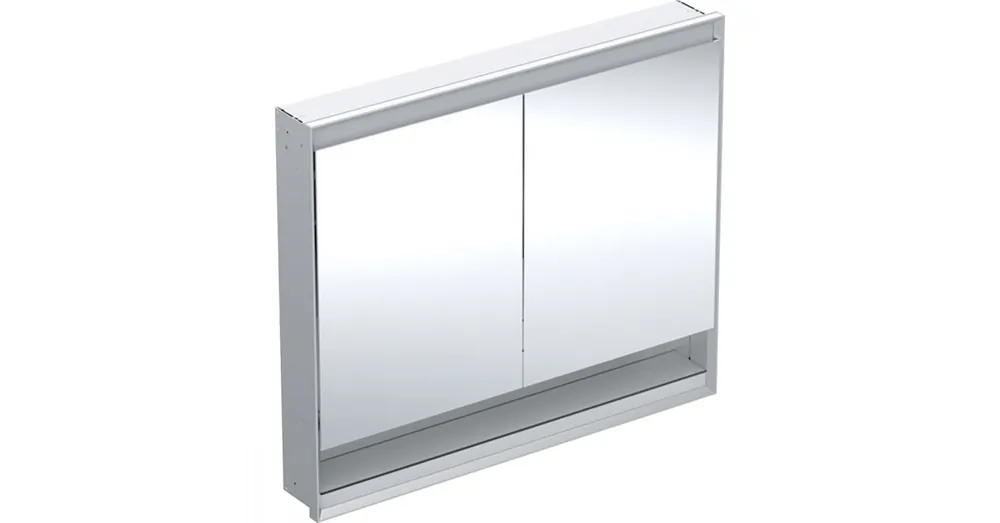 Kiárusítás Geberit One 2 ajtós tükrös szekrény nyitott polccal 105x90 ComfortLight világítással, alumínium 505.824.00.1