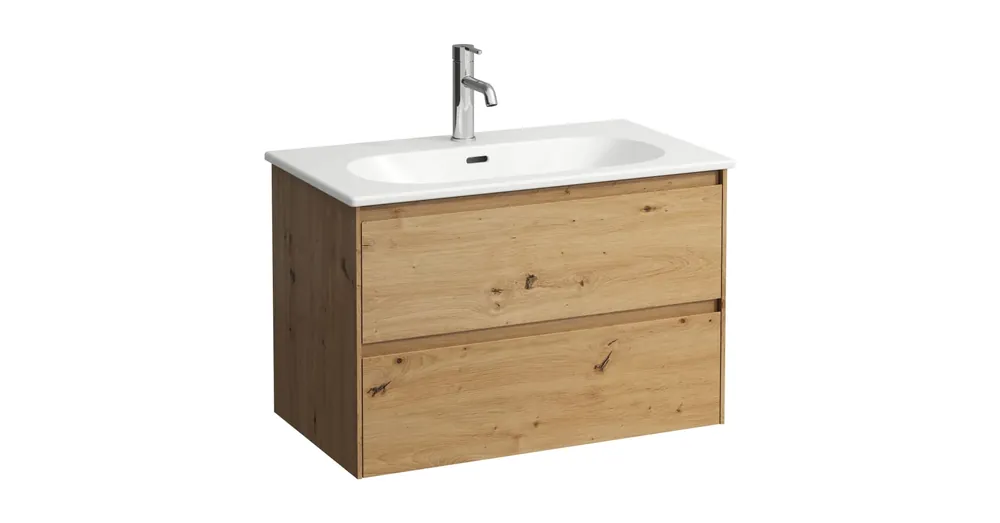 Outlet LAUFEN LUA Keskeny mosdó és alsószekrény kombináció 800mm, két fiókkal, egy csaplyuk, középen, Vad tölgy H8600872671041