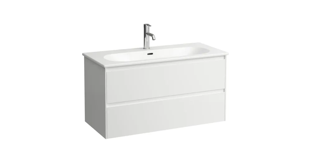 LAUFEN LUA Keskeny mosdó és alsószekrény kombináció 1000mm, két fiókkal, egy csaplyuk, középen, Matt fehér H8600882601041 Gyors szállítás