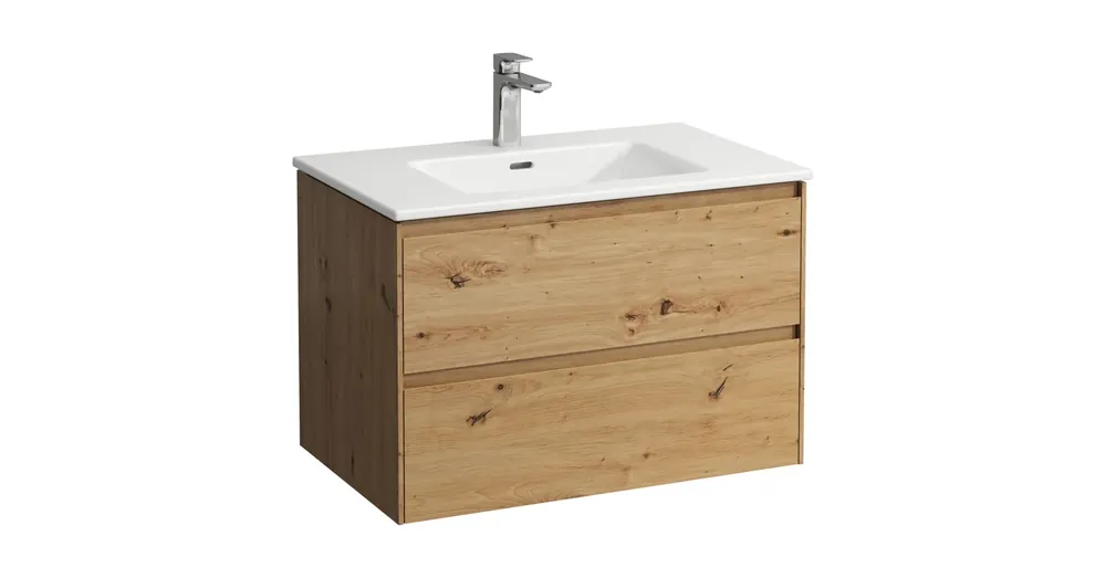 Végkiárusítás LAUFEN LAUFEN PRO S Kombi csomag, 80 cm, H817965 'Pro' vékony mosdó, 1 csaplyukkal, H404052 'Lani' alsószekrénnyel, 2 fiókkal, egy csaplyuk, középen, Vad tölgy H8649652671041
