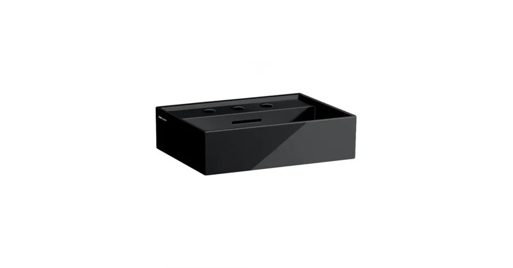 LAUFEN Kartell LAUFEN Mosdótál, alsó felülete csiszolt, 3 csaplyukkal, Fényes fekete H8183300201081 Gyors szállítás