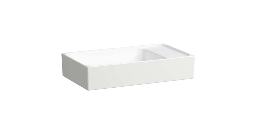 LAUFEN MEDA Kézmosó tál, aszimmetrikus, jobb/bal oldali armatúrapaddal, túlfolyónyílás nélkül, csaplyuk nélkül, Fehér H8121130001121 Végkiárusítás
