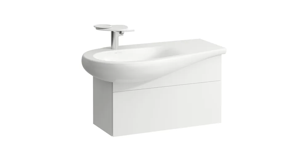 LAUFEN ILBAGNOALESSI Alsószekrény, 90 cm, kivágással bal oldalon, 1 fiókkal, finoman záródó mechanizmussal, H814975 mosdóhoz, Matt Fehér H4304010972601 Kiárusítás