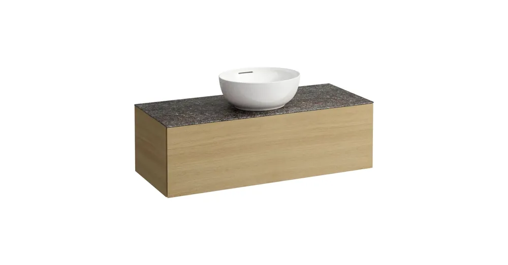 Bestseller LAUFEN ILBAGNOALESSI Fiókos elem, 120 cm, kivágás középen, 1 fiókkal, Marrone Naturale felülettel, csaplyuk kivágással, H818975, H818976, H818977, H818978 mosdókhoz, Világos Tölgy H4323150972501