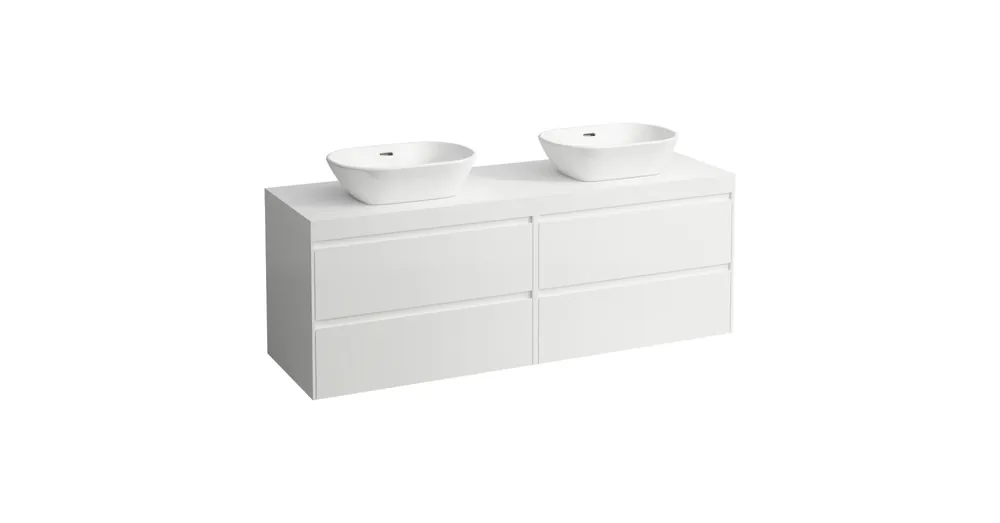 Bestseller LAUFEN LANI Moduláris alsószekrény, 160 cm, 4 fiókkal, mindkét oldalon 80 cm-es 2 fiókos elemmel, mosdótartó lap 65 mm vastagsággal, kivágással jobb és bal oldalon, matt fehér színben, Fényes Fehér H4045941122611