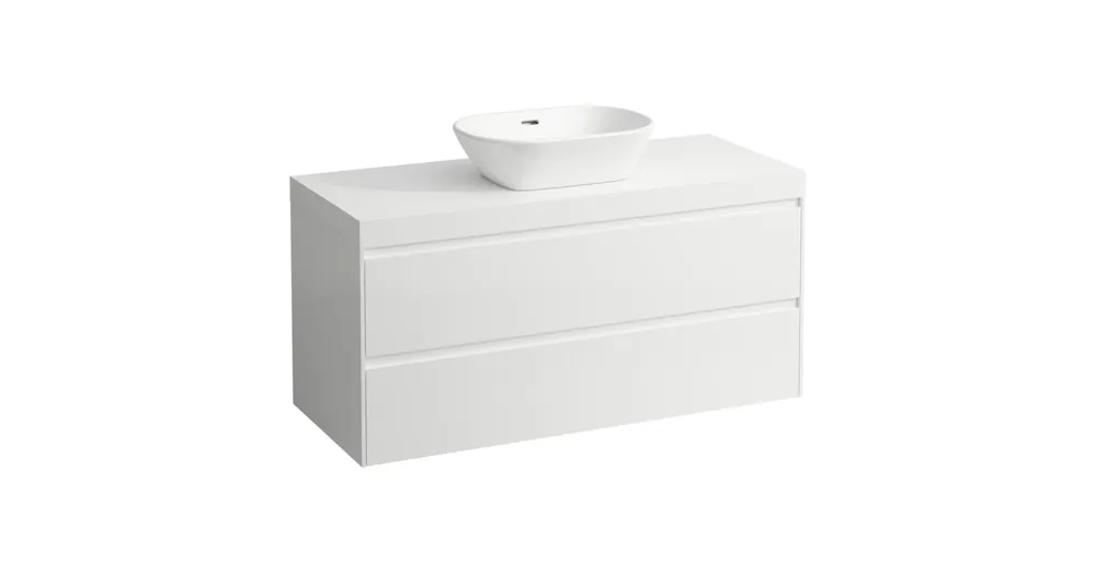 LAUFEN LANI Moduláris alsószekrény, 120 cm, 2 fiókkal, mosdótartó lap 65 mm vastagsággal, kivágással középen, matt fehér színben, Fényes Fehér H4045711122611 Legnépszerűbb
