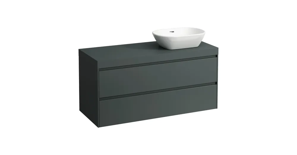 LAUFEN LANI Moduláris alsószekrény, 120 cm, 2 fiókkal, mosdótartó lap 65 mm vastagsággal, kivágással jobb oldalon, .266 szürke színben, Traffic Szürke H4055731122661 Biztonságos vásárlás