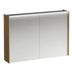 Vedd meg online LAUFEN LANI Tükrös szekrény, 100 cm, 2 ajtóval, vízszintes LED világítással, 2 üveg polccal, 1 dugaljjal, Vad Tölgy H4037921122671
