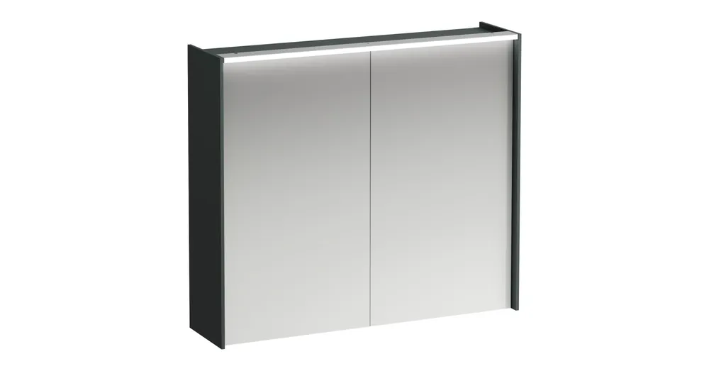 LAUFEN LANI Tükrös szekrény, 80 cm, 2 ajtóval, vízszintes LED világítással, 2 üveg polccal, 1 dugaljjal, Traffic Szürke H4037621122661 Alacsony ár