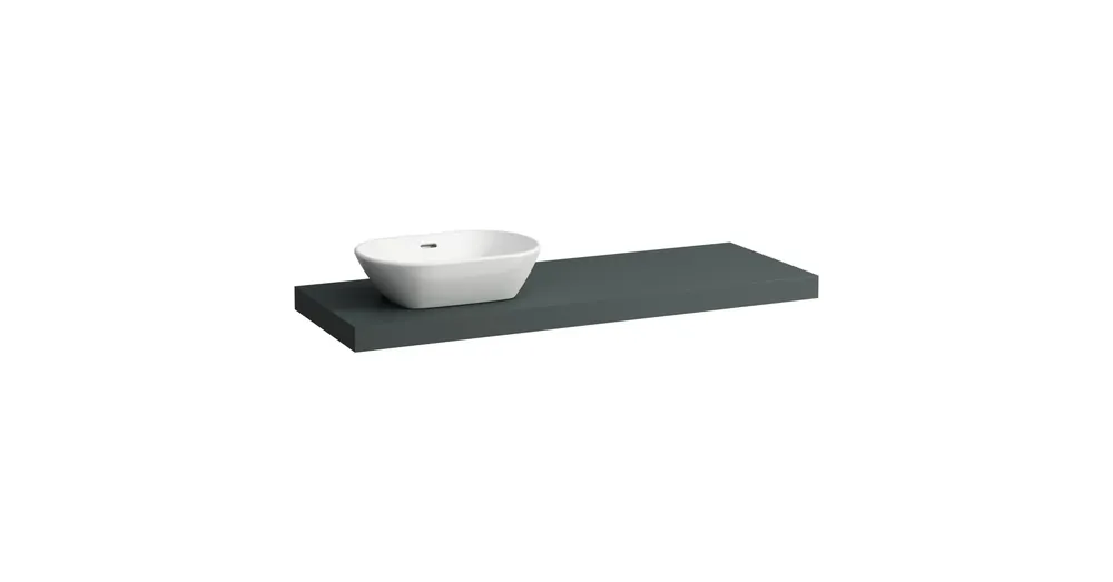 Szezonális akció LAUFEN LANI Mosdótartó lap, 140 cm, kivágással bal oldalon, 65 mm vastag, 3 tartókonzollal, Traffic Szürke H4046821122661