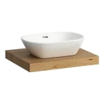 Alacsony ár LAUFEN LANI Mosdótartó lap, 60 cm, kivágással középen, 65 mm vastag, 2 tartókonzollal, Vad Tölgy H4046411122671