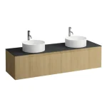 LAUFEN ARUN Fiókos elem 1600, 2 fiókkal, kivágással jobb és bal oldalon, Ardesia Nera felülettel csaplyuk kivágással, Világos Tölgy H4151491512501 Outlet