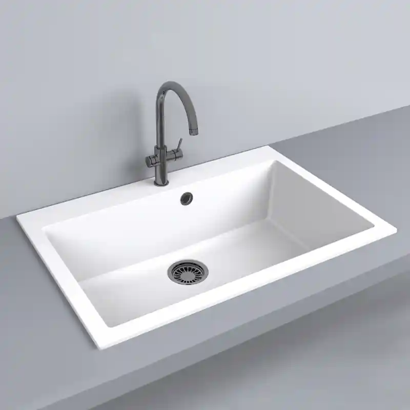 LUNART Noba 760 egymedencés gránit mosogató, Pearl White Azonnali szállítás
