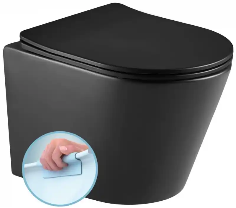 Exkluzív ajánlat PACO RIMLESS fali WC, ülőke nélkül, 36,5x52cm, matt fekete