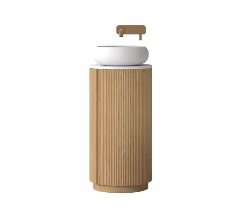 AREZZO design SORAYA 40 cm-es kerek, álló alsószekrény, fehér mosdópulttal, 1 ajtó, tölgy Akciós ár