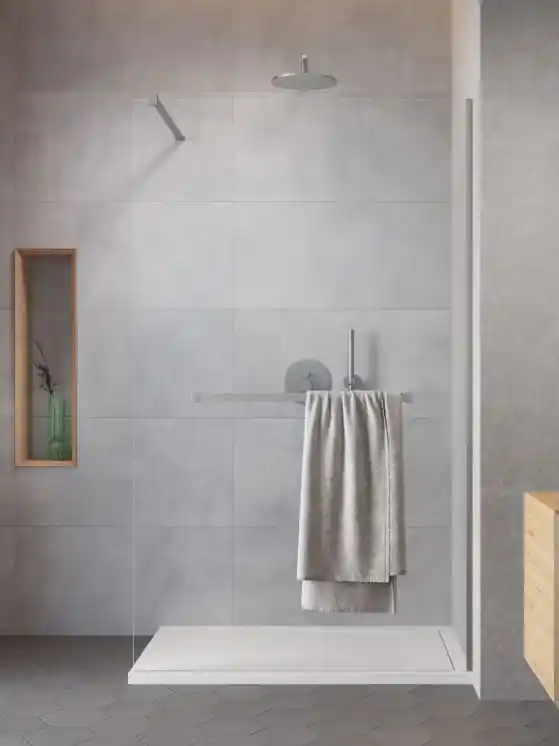 Radaway Modo New Brushed Nickel II Walk-in szálcsiszolt króm zuhanyfal törölközőtartóval Szezonális akció