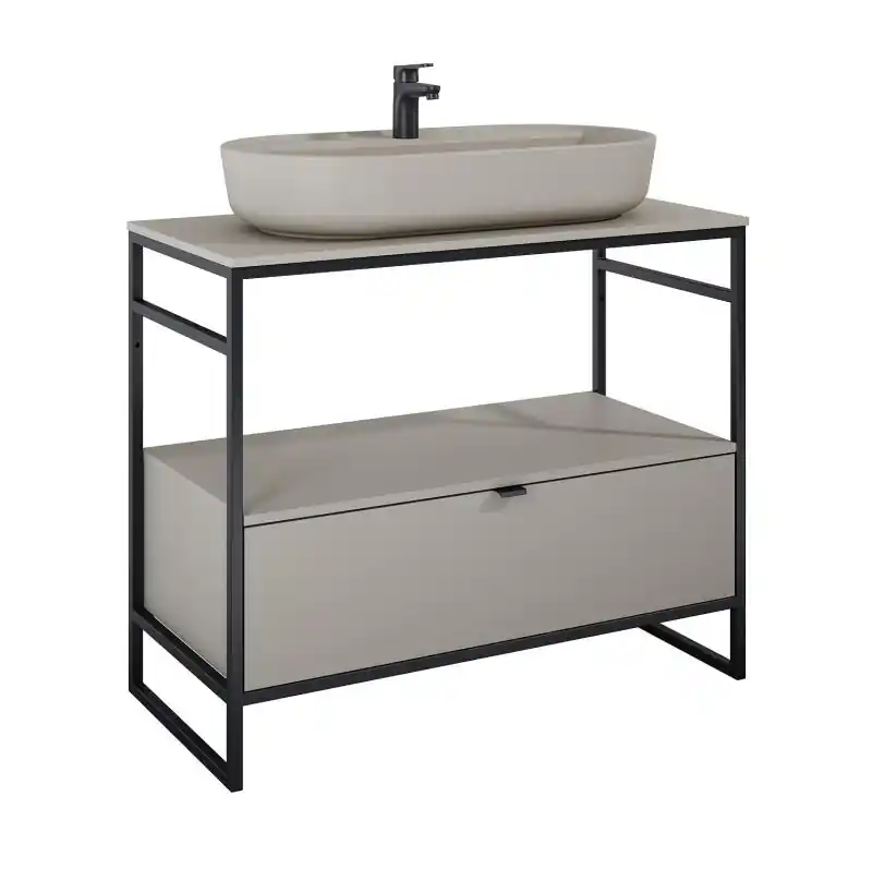 AREZZO design NEBO alsószekrény 100 cm-es, 1 fiókkal, matt beige, matt fekete (2 doboz) Outlet