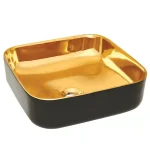 Legkelendőbb Invena MALAGA mosdókagyló, négyszögletű, asztali, 39 cm, fényes, fekete-arany, PVD/Waterplating