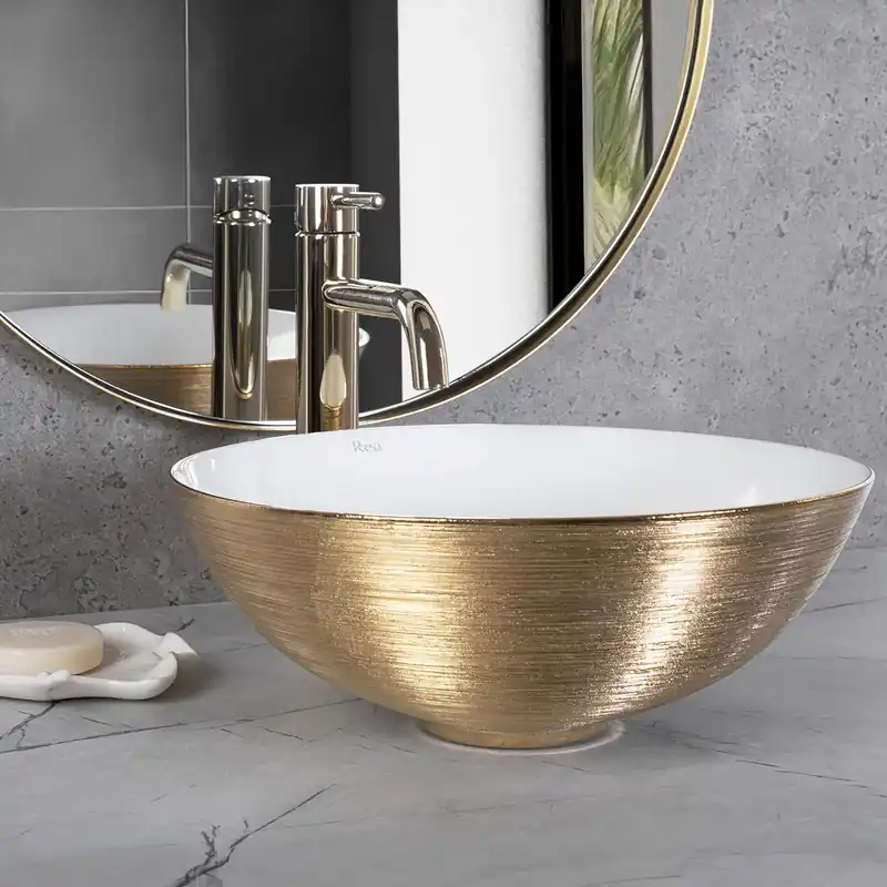 Pultos mosdókagyló REA STELLA Gold Brush / White Olcsóbb