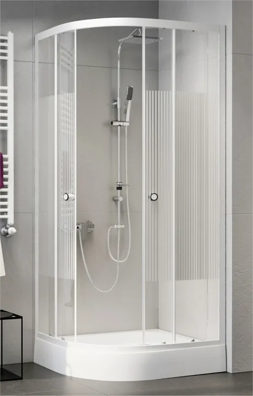 Azonnali szállítás Sanimix 90x90 cm hajszálcsíkos negyedköríves zuhanykabin zuhanytálcával, fehér 22.1502 WHITE-90/4Sanimix