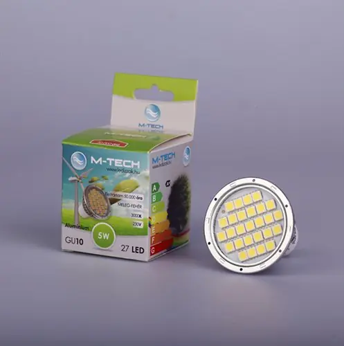 Legnépszerűbb M-Tech GU10 Spot 27 LED SMD, 230V, 5W, 350Lm Meleg Fehér 3000K, Aluminium 5050, MTL416 led izzóM-tech