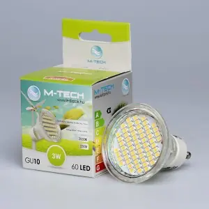 M-Tech GU10 Spot 60 LED SMD, 230V, 3W, 170Lm Meleg Fehér 3000K, 3528, MTL455 led izzóM-tech Ne maradj le