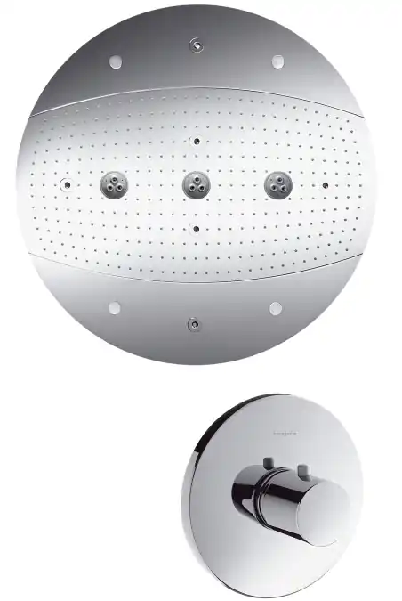 Vásárlói kedvenc Hansgrohe Raindance Rainmaker Ø 600mm Air 3jet fejzuhany világító szettel + Ecostat S termosztátos highflow csaptelep 28404 000 (28404000)Hansgrohe