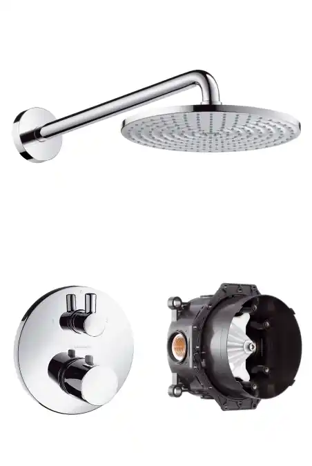 Olcsóbb Hansgrohe Raindance S 240 Air 1 jet fejzuhany 390 mm-es zuhanykarral, Ecostat S termosztát elzáró- és váltószeleppel; iBox universal alaptesttel 27122 000 (27122000)Hansgrohe