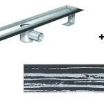 Kedvezmény ACO. EXCLUSIVE alacsony (79 mm) zuhanyfolyóka + fedlap fekete üveg fehér csíkkal 700 mm hosszú (0153.76.44 + 9010.56.92)ACO