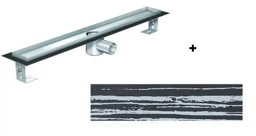 Kedvezmény ACO. EXCLUSIVE alacsony (79 mm) zuhanyfolyóka + fedlap fekete üveg fehér csíkkal 700 mm hosszú (0153.76.44 + 9010.56.92)ACO