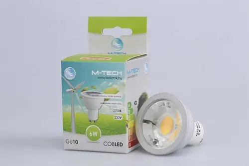 M-Tech GU10 Spot 1 COB LED 230V, 6W, 550Lm Meleg Fehér 2700K, MTL901 led izzóM-tech Szuper akció