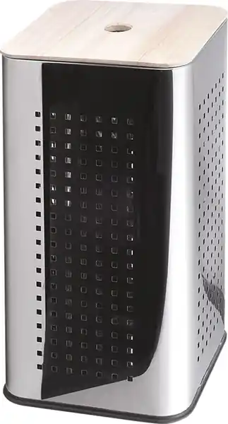 Korlátozott ajánlat Aqualine Szennyeskosár 35x35x59 cm, Fa tetővel, 72 l csiszolt inox (GY932W)Aqualine