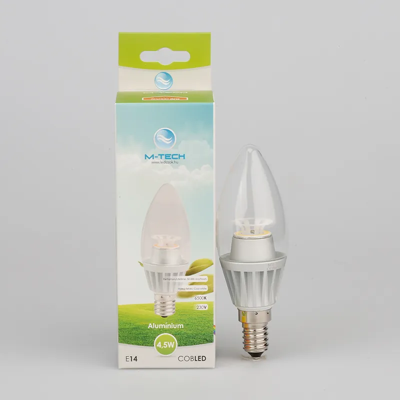 Árengedmény M-Tech E14 Candle 1 COB LED 230V, 4.5W, 380Lm hideg Fehér 6500K, alumínium, MTL906 led izzóM-tech