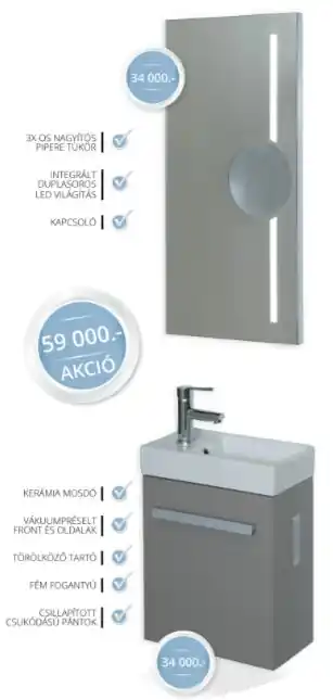 Tboss Modena 40 Lux komplett fürdőszobabútor, kézmosó szekrénnyel, tükörrel (venge)Tboss Különleges ajánlat