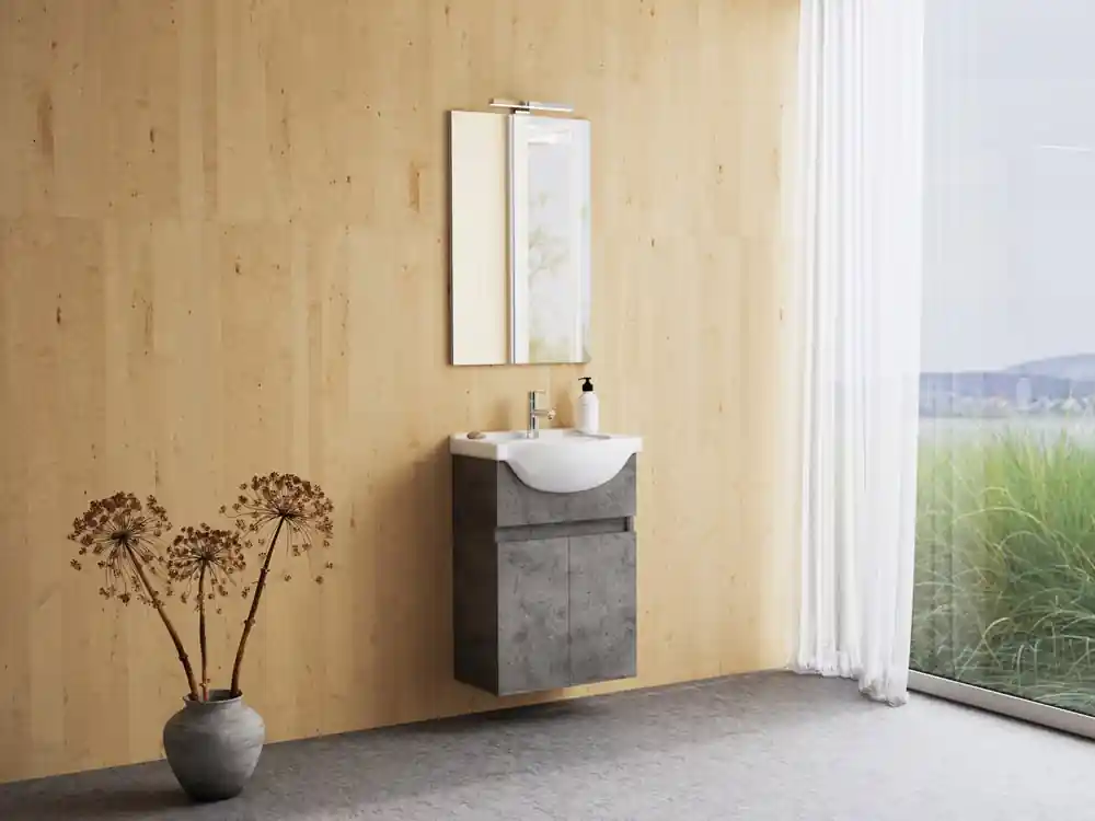 Tboss Sparta 55 alsószekrény kerámia mosdóval, Floating Mirror Easy 55 tükörrel, wenge (komplett szett)Tboss Outlet