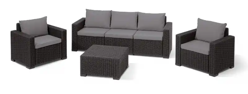 Curver California 3 seater kerti bútor garnitúra, Bútor színe: Grafit színben, világos szürke párnávalCurver Végkiárusítás