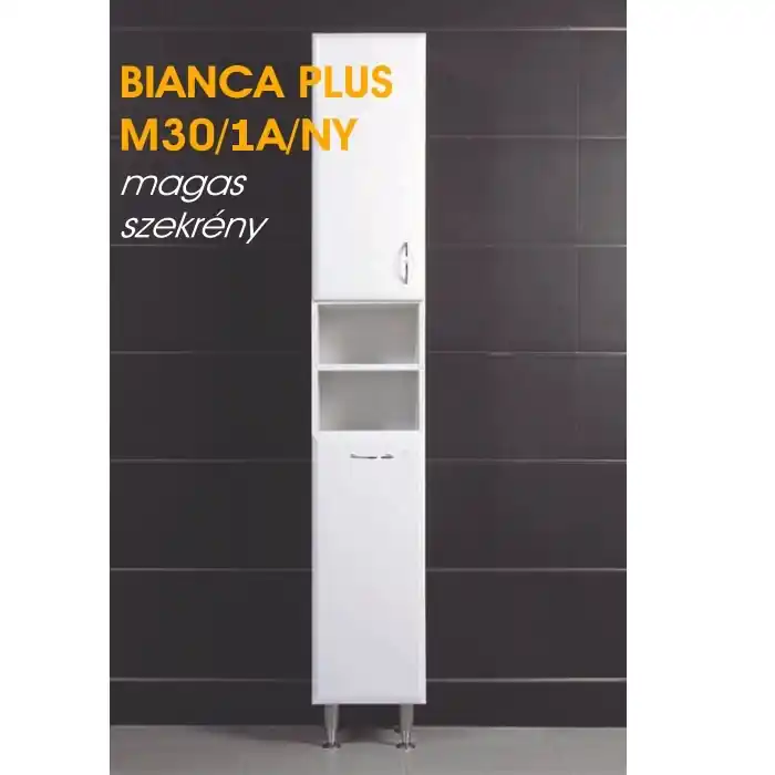 Vertex Bianca Plus magas 30 szekrény egy ajtóval, nyitott polcokkal és szennyestartóvalVertex Legnépszerűbb